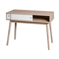 Kitchen Mid-Century Table Writing Desk with 2 Push-pull White Panel Drawers and Wood Legs, Natural Color