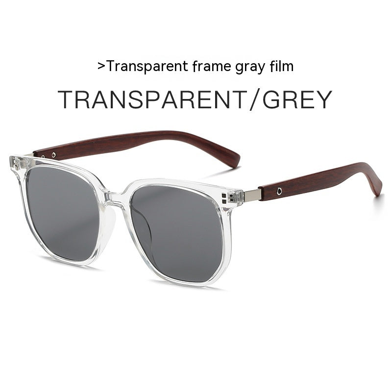 Retro Wood Grain Leg Box Round Face Glasses
