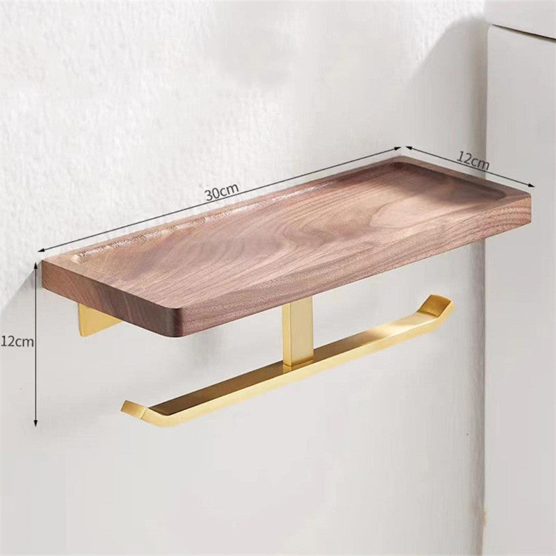 Toilet Paper Towel Rack Wall Hanging Black Walnut Roll Paper Rack Solid Wood Bathroom Free Punching Rack