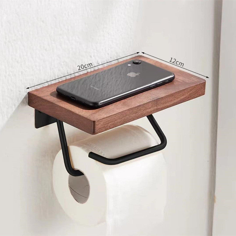 Toilet Paper Towel Rack Wall Hanging Black Walnut Roll Paper Rack Solid Wood Bathroom Free Punching Rack