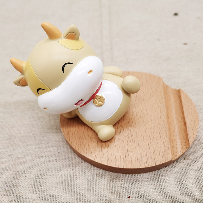 Soporte creativo para teléfono móvil trasero con moneda de madera de haya, soporte perezoso para teléfono con letras personalizadas
