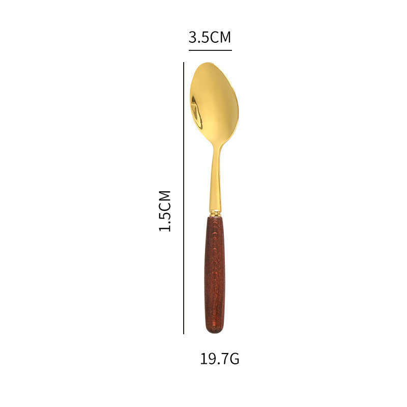 Cuchara y tenedor sencillos con mango creativo de veta de madera