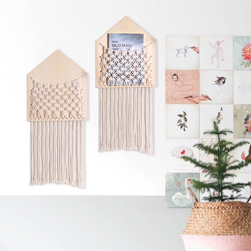 Home Decoration Wood Mesh Pocket Cotton Thread Weaving Small Fresh Living Room Study Wall Hanging Wall Decoration