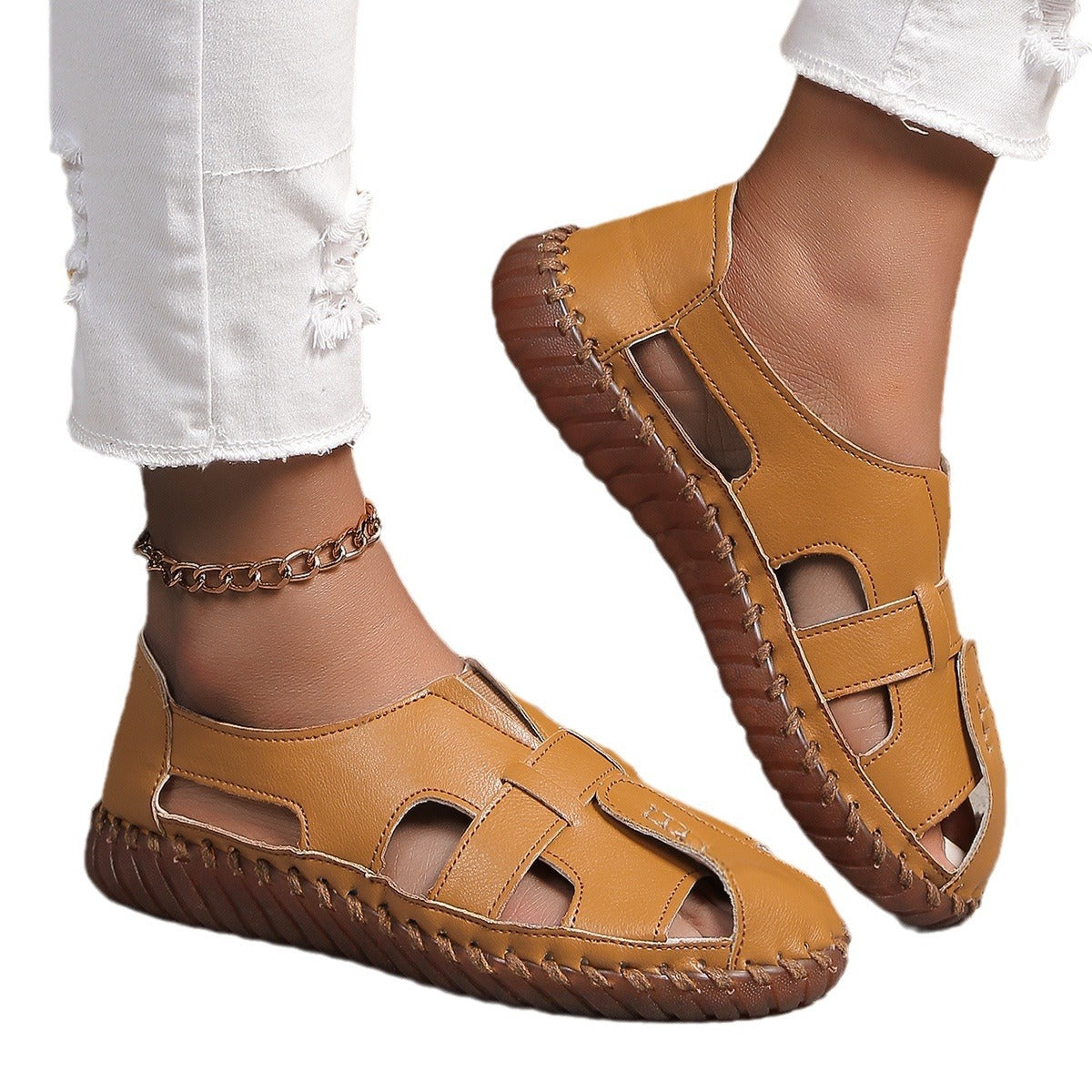 PU Leather Cutout Round Toe Sandals