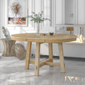 TREXM Farmhouse Round Extendable Dining Table With 16 Leaf Wood Kitchen Table  Natural Wood Wash