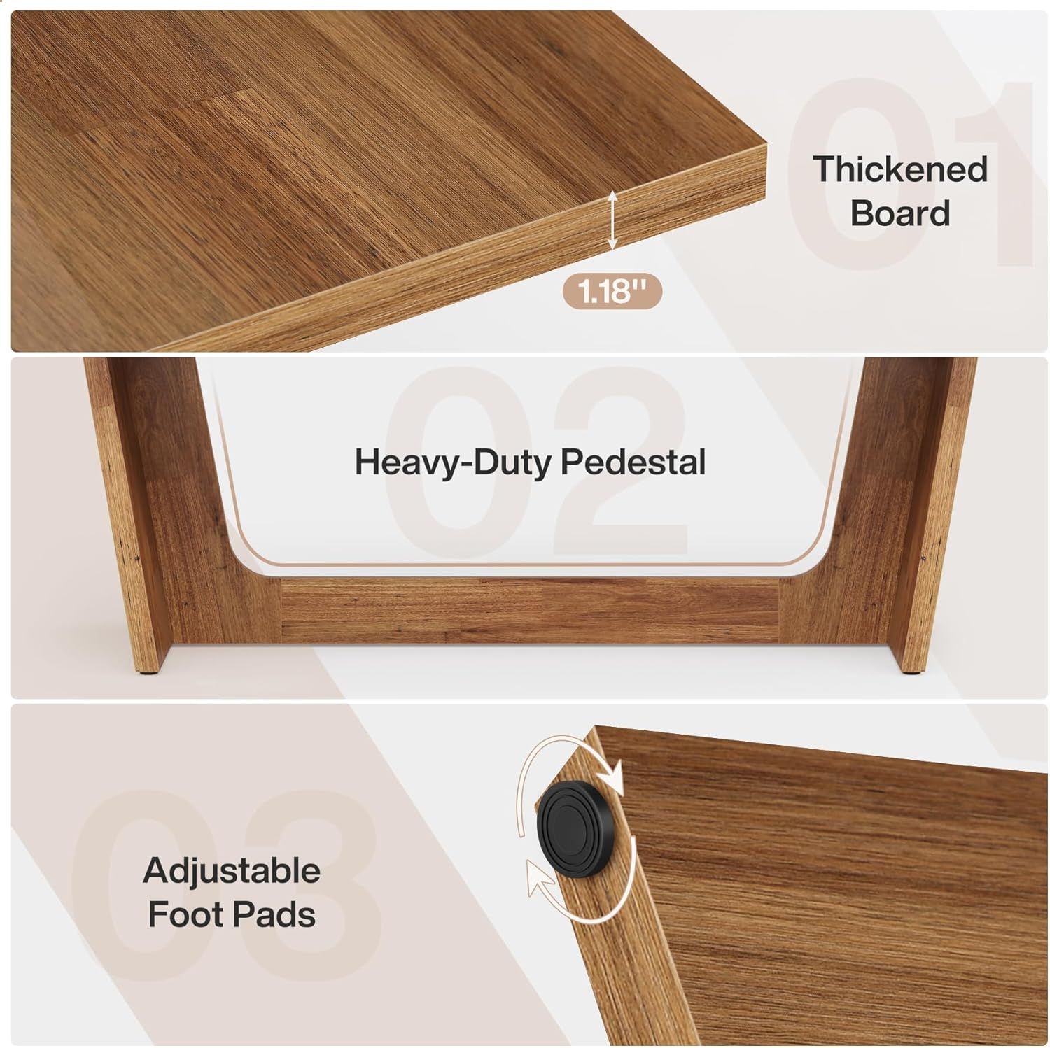 Escritorio Ejecutivo para Computadora de 70.87 Pulgadas: Escritorio Grande para Oficina en Casa con Pedestal de Madera Maciza, Mesa Industrial de Madera para Estudio o Escritura