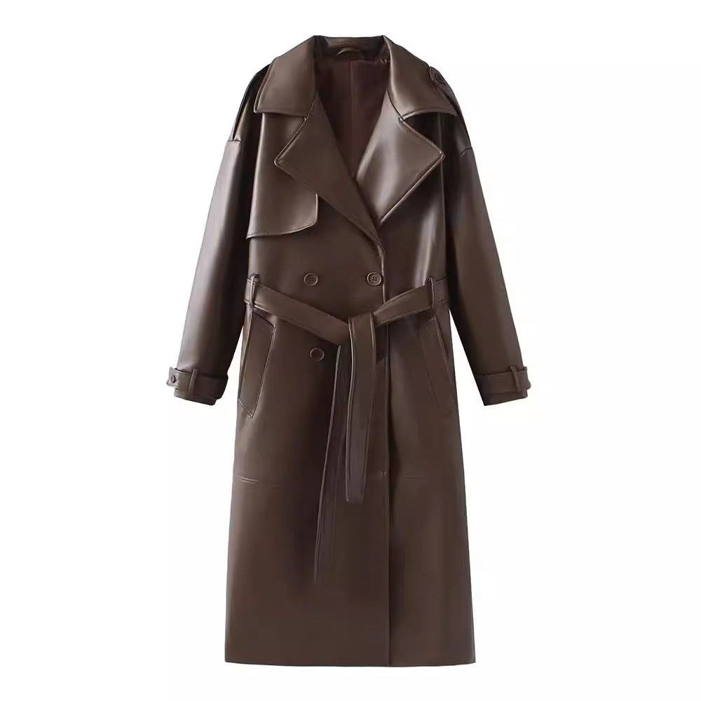 French fashion design casual extended leather jacket