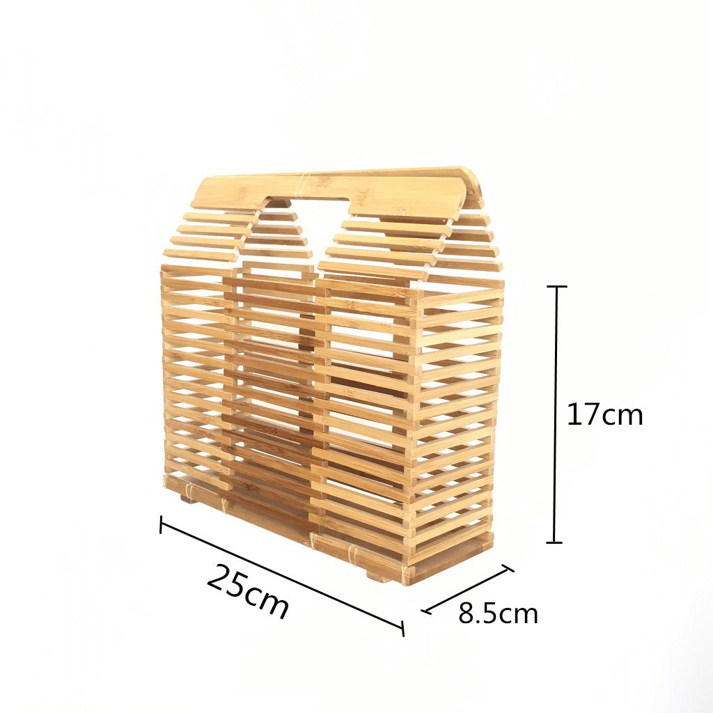 Square Bamboo Bag Ins Wind Hollow Bamboo Handbag Summer Beach Bag Women's Retro Bamboo Bag