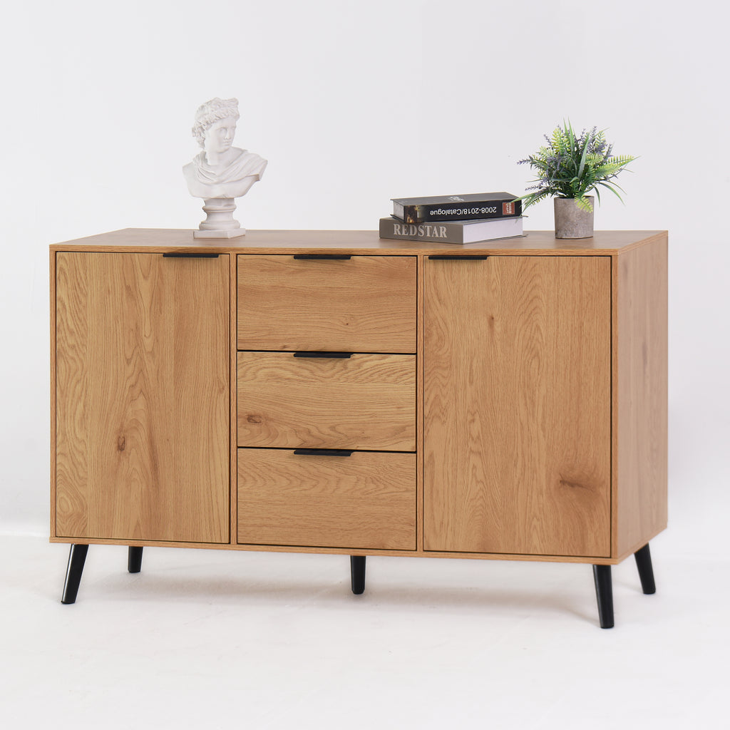 Side panel buffet cabinet with storage room, 47.2 "natural wood color kitchen cabinet with 3 drawers and 2 doors