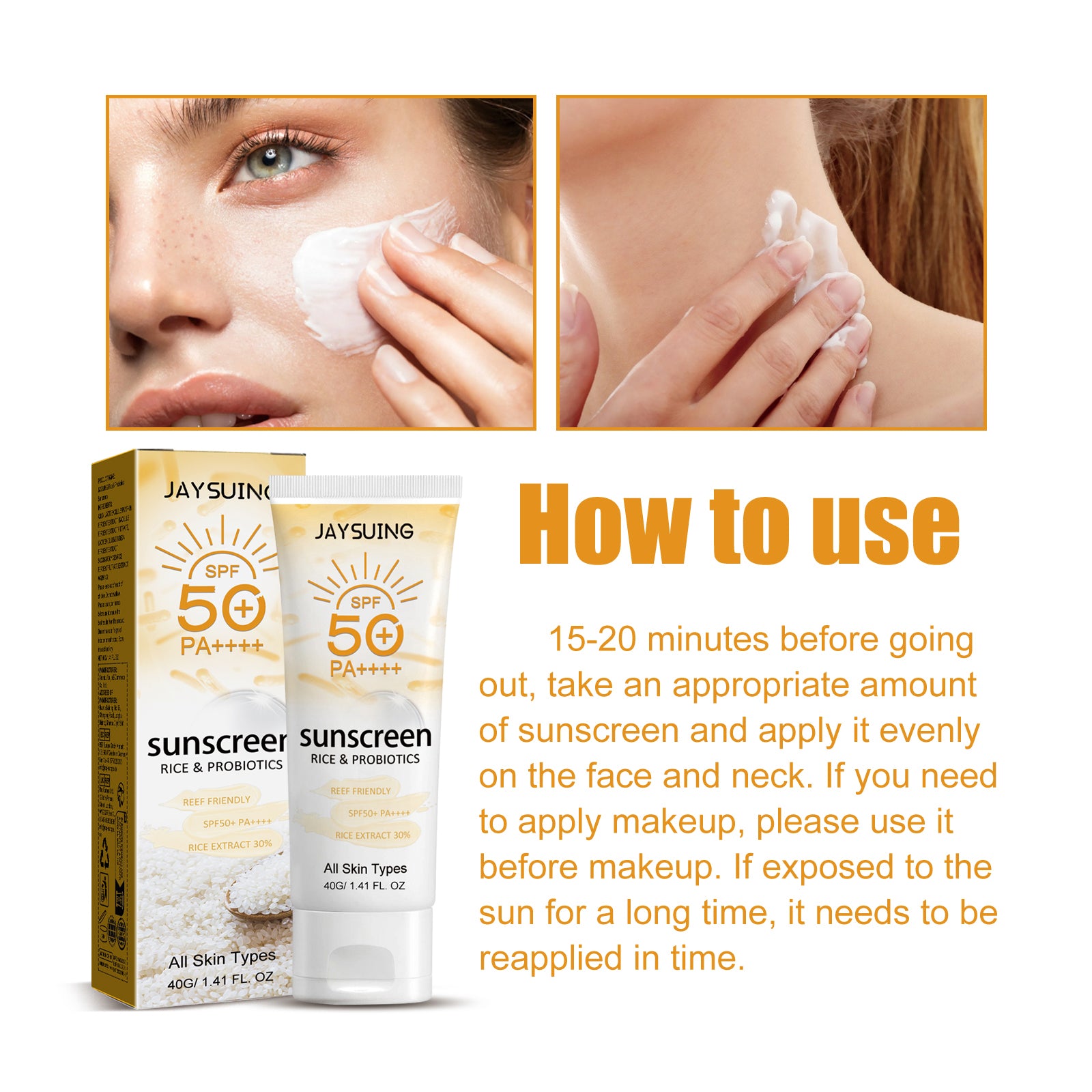 Probiotic Rice Organic Protective Cream, Face Body Non-greasy Outdoor UV Protection Cream