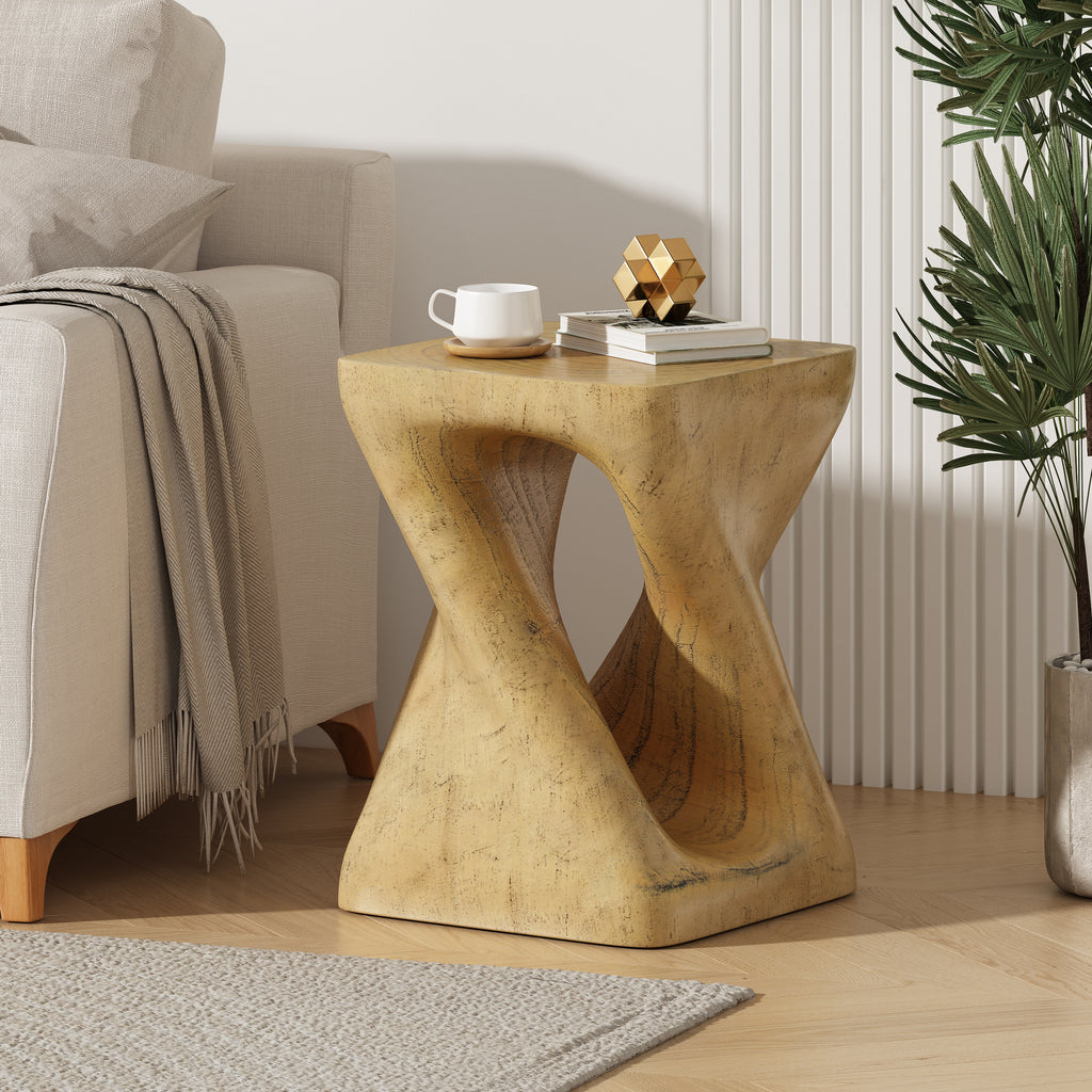 MGO Twist Shape Side Table, Wood-like Texture, Natural Color