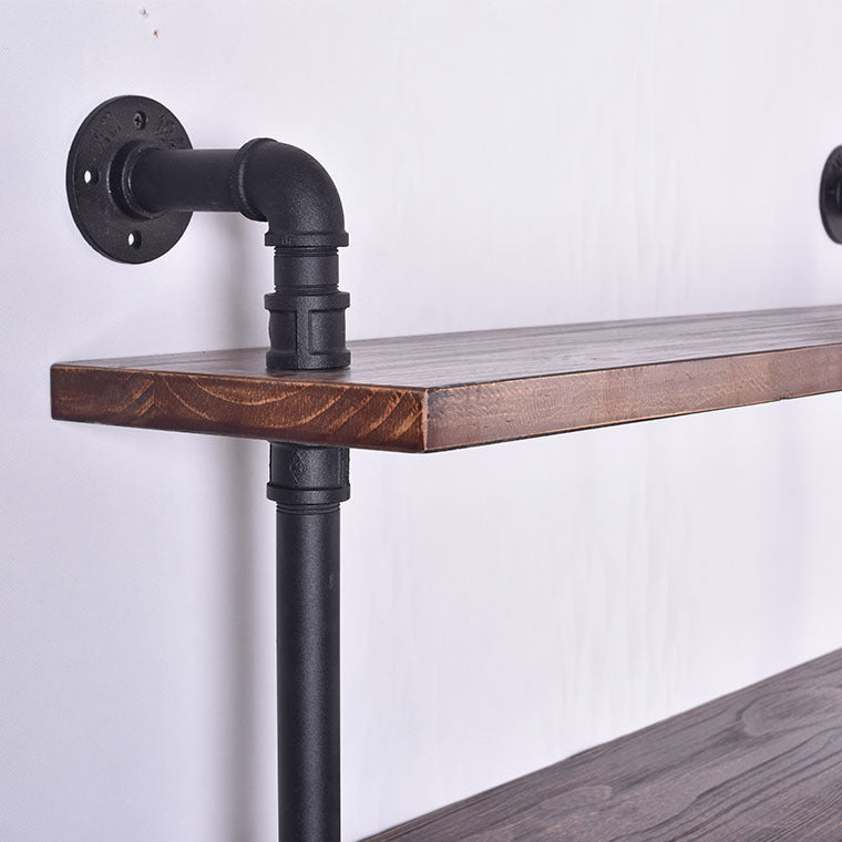 Estantería de pared de tubería de agua de hierro estilo industrial, partición plana, estante de exhibición de madera maciza