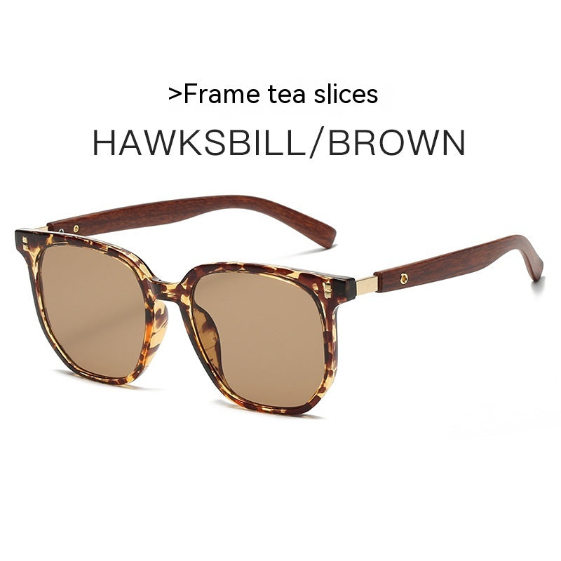 Retro Wood Grain Leg Box Round Face Glasses