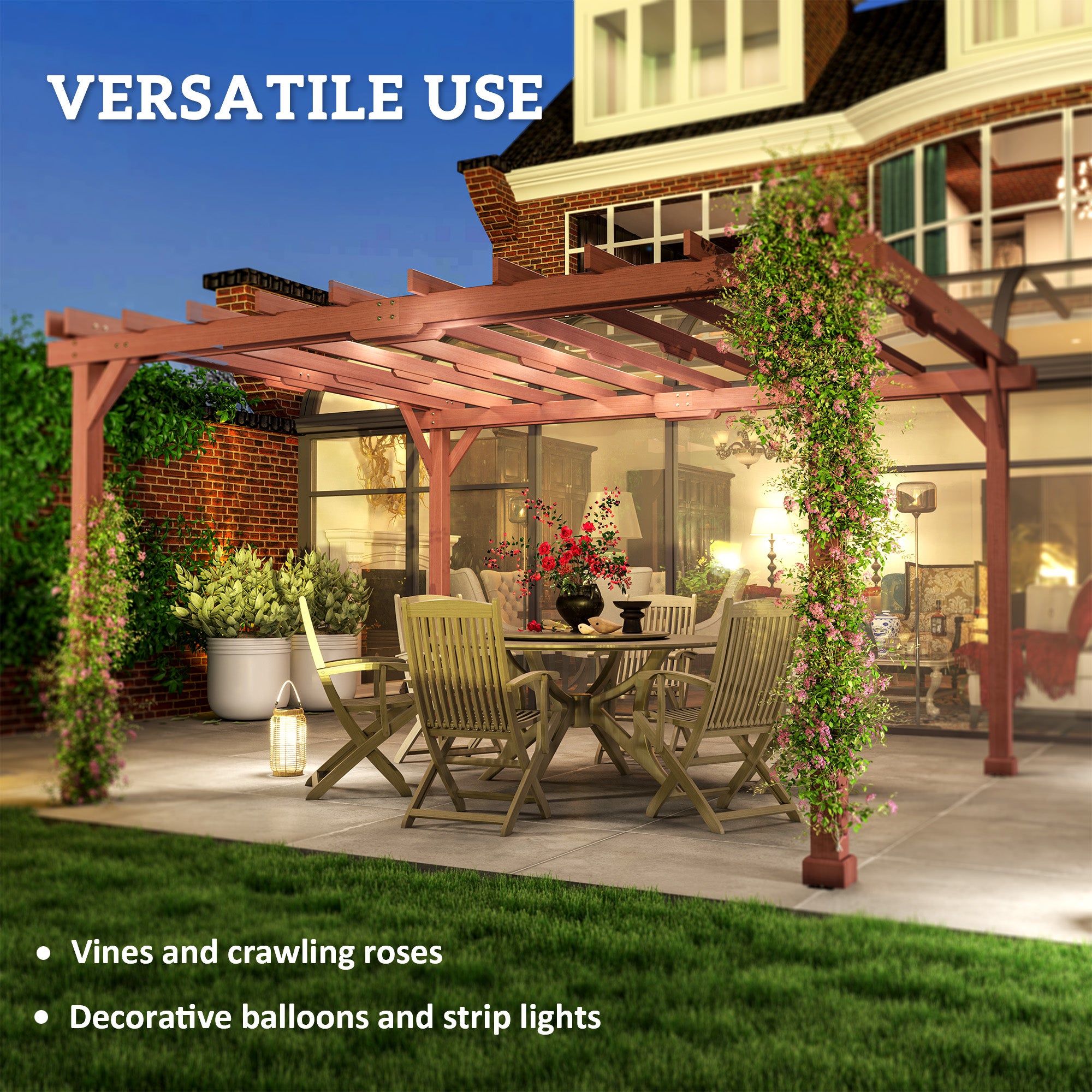 11 X 12.5 Outdoor Wood Pergola With Grape Trellis For Patio, Deck, Backyard, Lawn