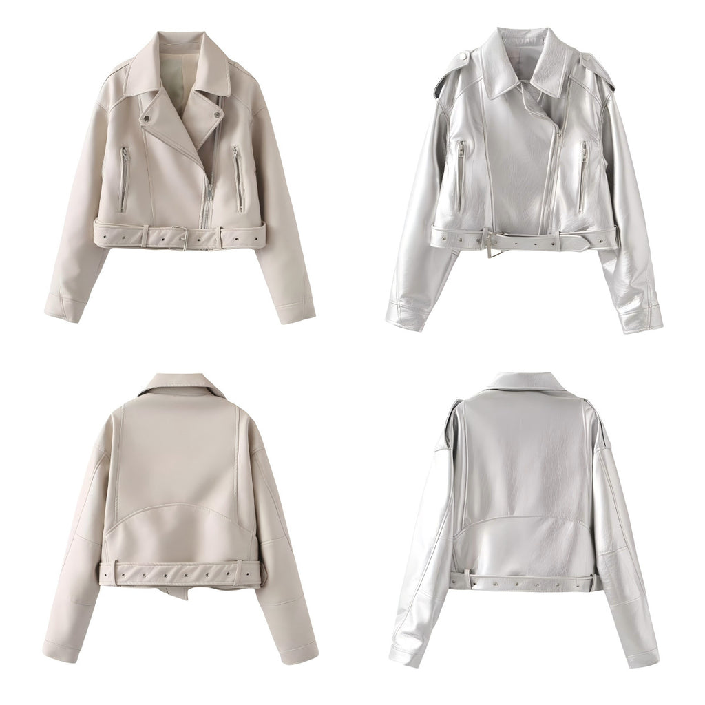 Motorcycle style imitation leather jacket