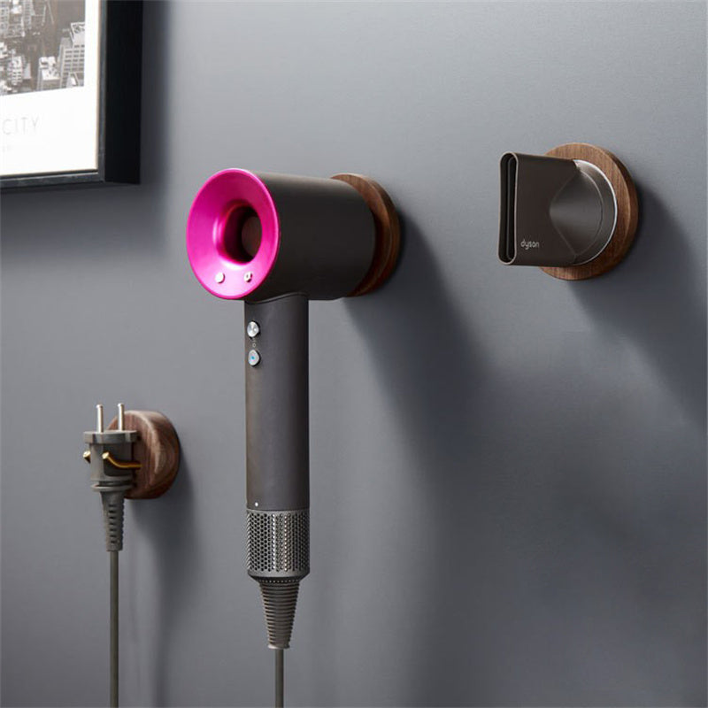 Wall Mounted Hair Dryer Holder Set For Dyson Solid Wood Hair Dryer Bracket Stand