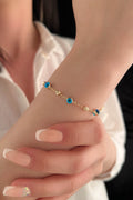 14ct Gold Evil Eye And Diamond Cut Ball Bracelet-0
