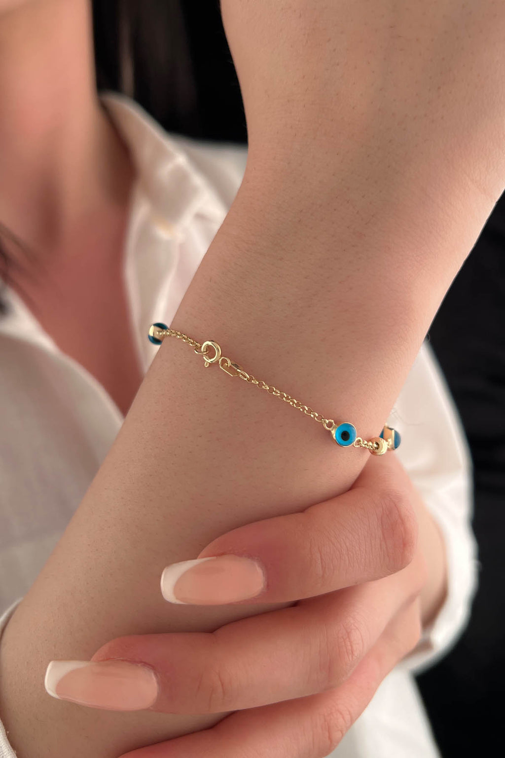 14ct Gold Evil Eye And Diamond Cut Ball Bracelet-1