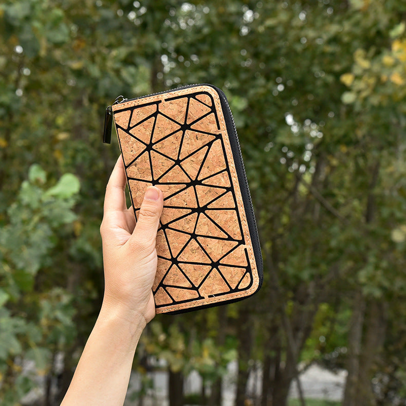 Billetera de mano plegable, ecológica, multifuncional, impermeable, con estampado de corcho
