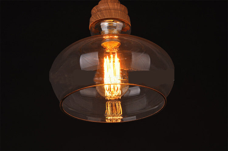 Lámpara Colgante Individual de Grano de Madera y Cristal