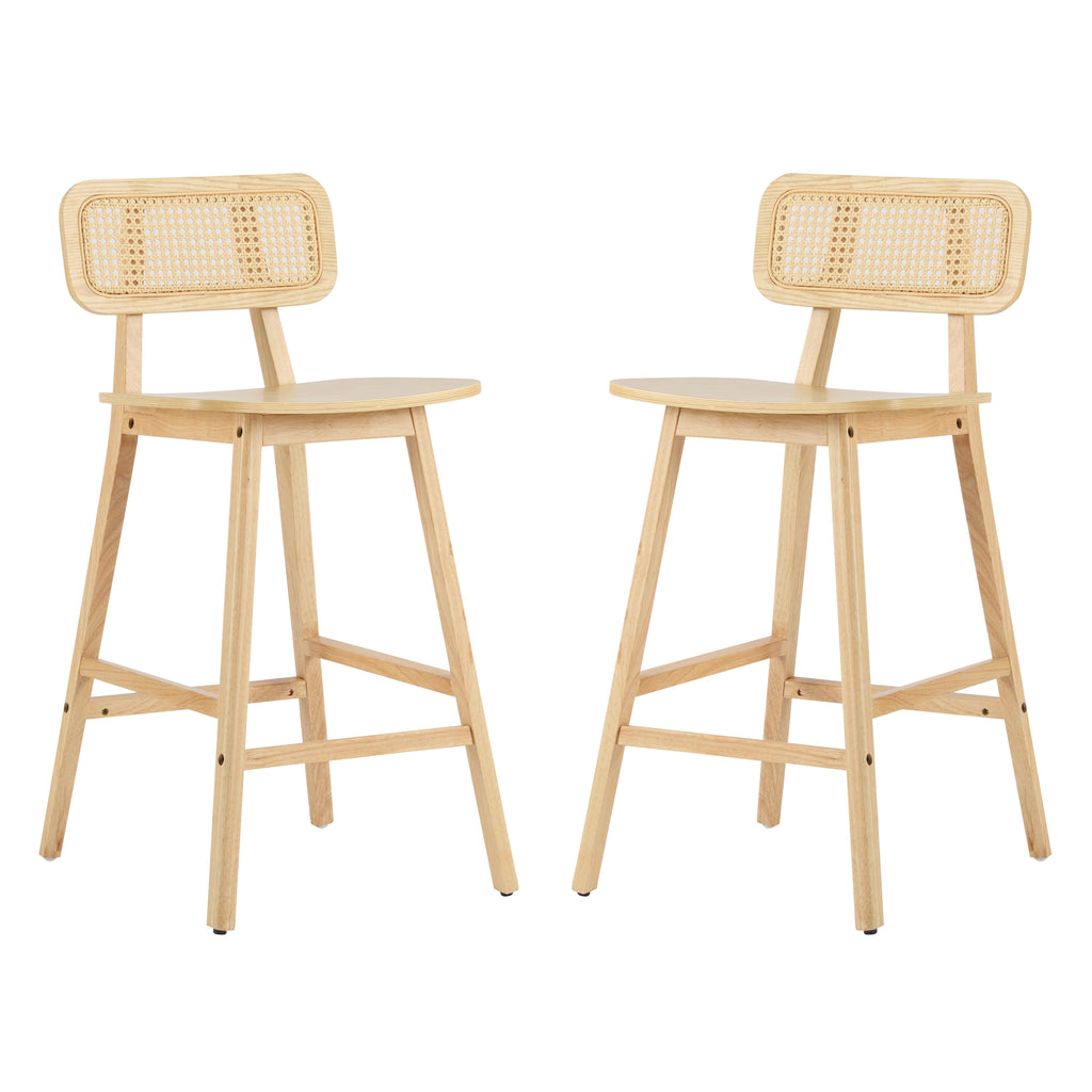 Taburete de bar Bari de madera para interiores, acabado natural, juego de 2