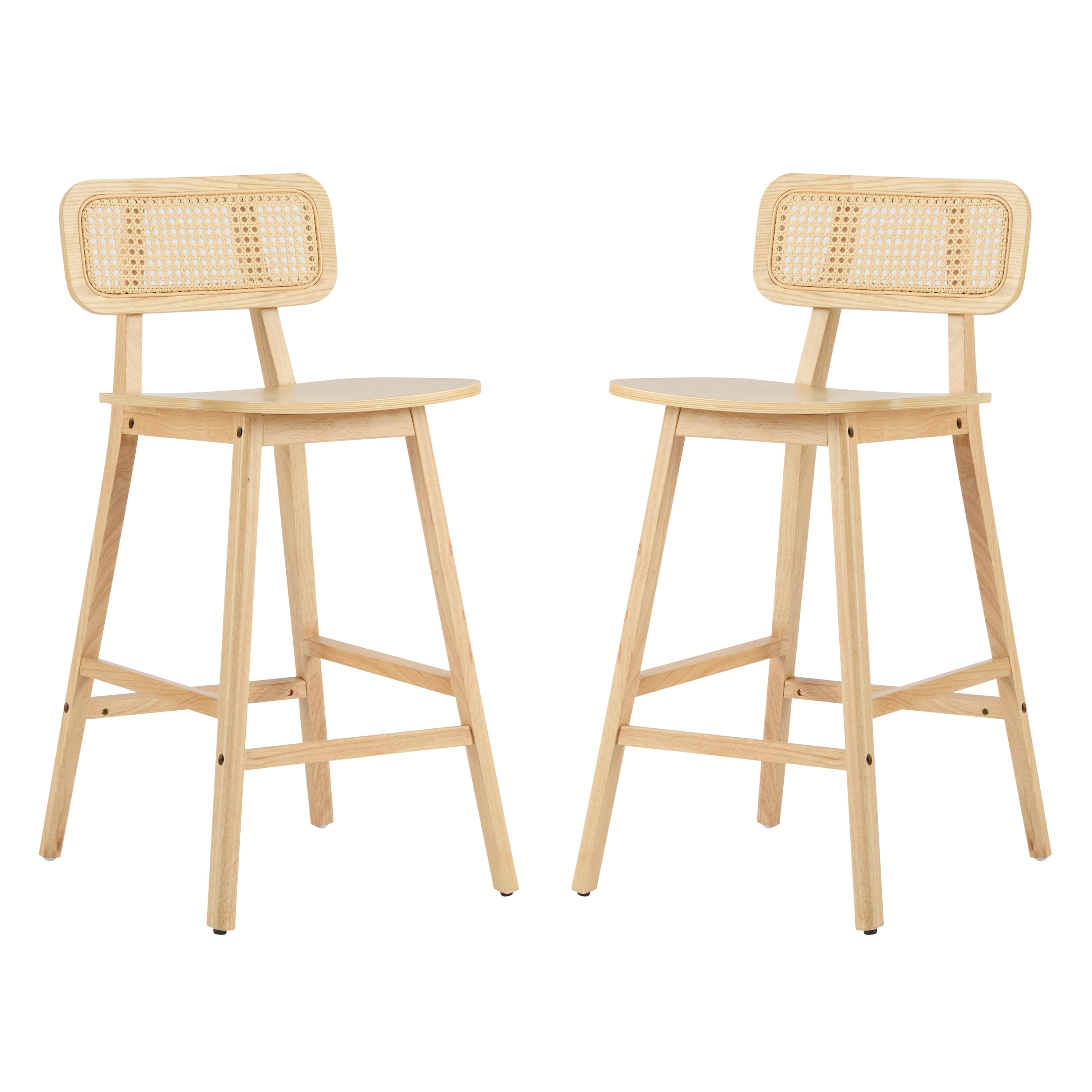 Taburete de bar Bari de madera para interiores, acabado natural, juego de 2