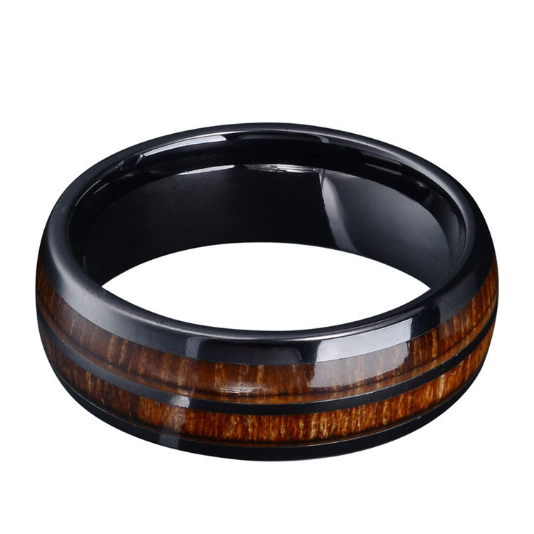 Creative Black Double Fluted Wood Grain Ring