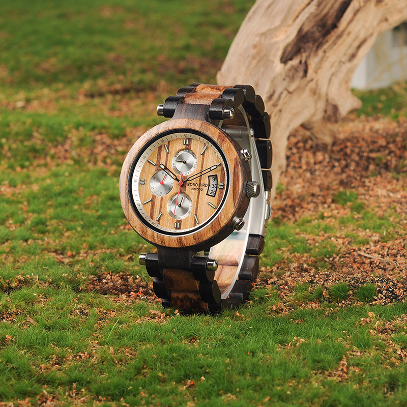 Reloj informal de negocios de moda con vetas de madera para hombre