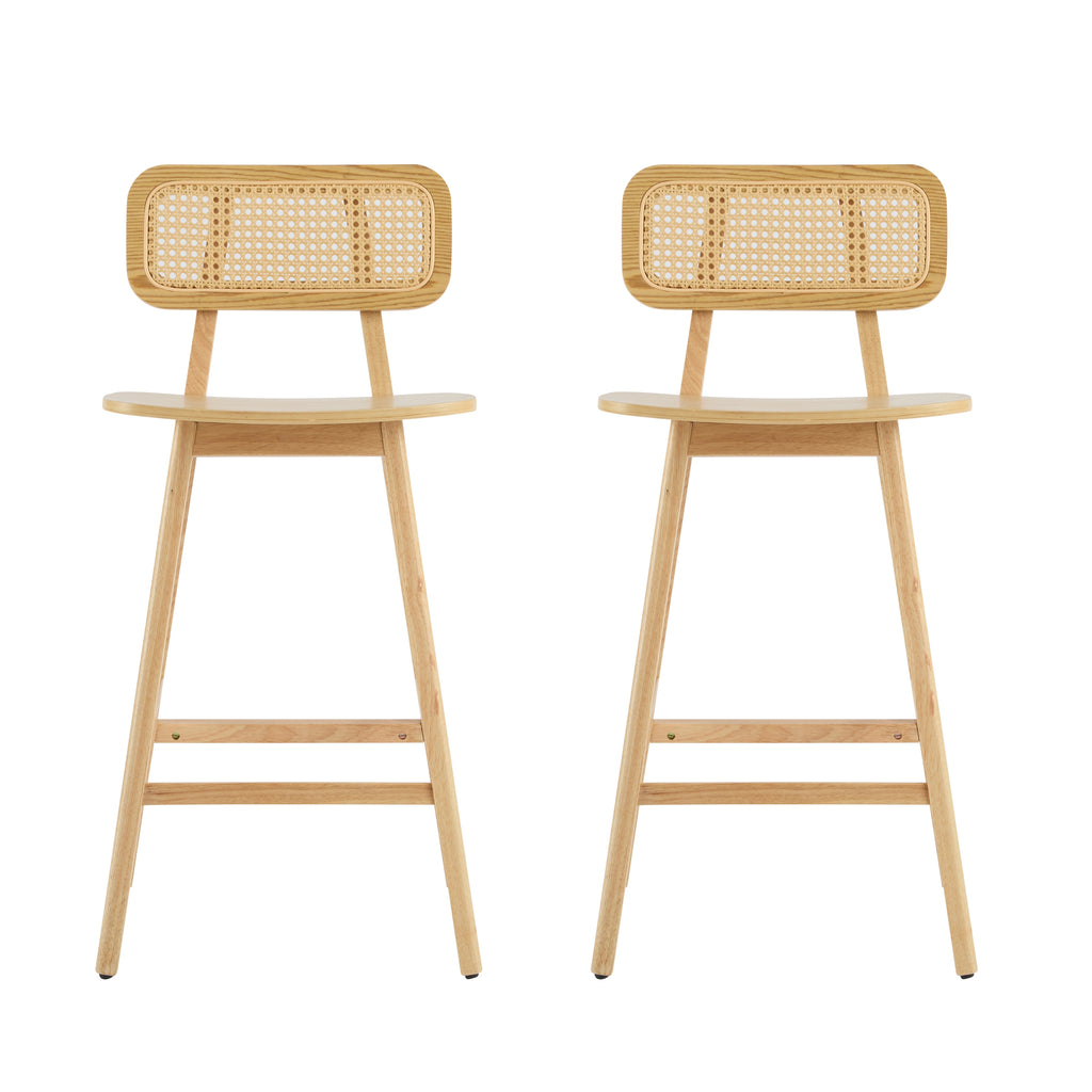 Taburete de bar Bari de madera para interiores, acabado natural, juego de 2