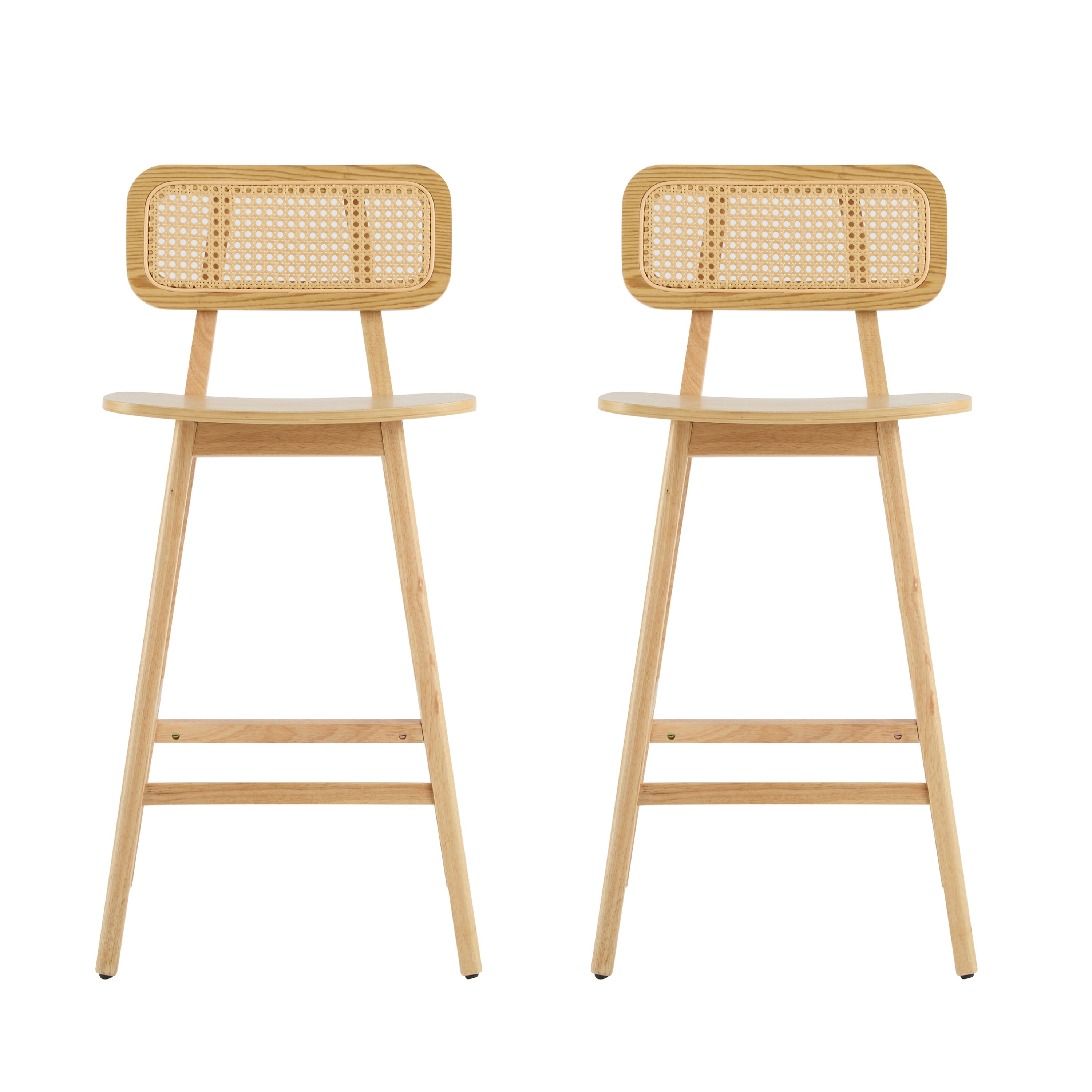 Taburete de bar Bari de madera para interiores, acabado natural, juego de 2