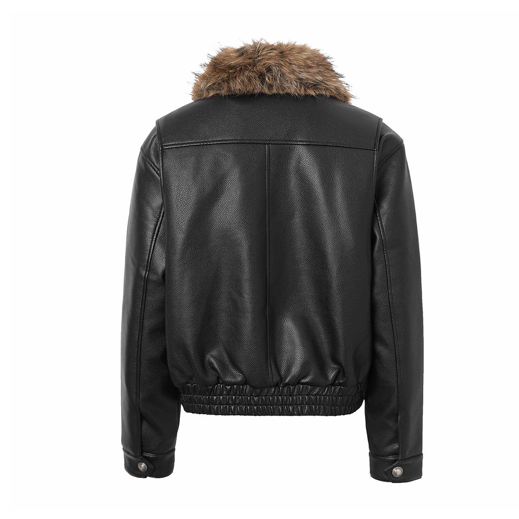 Fur collar leather jacket