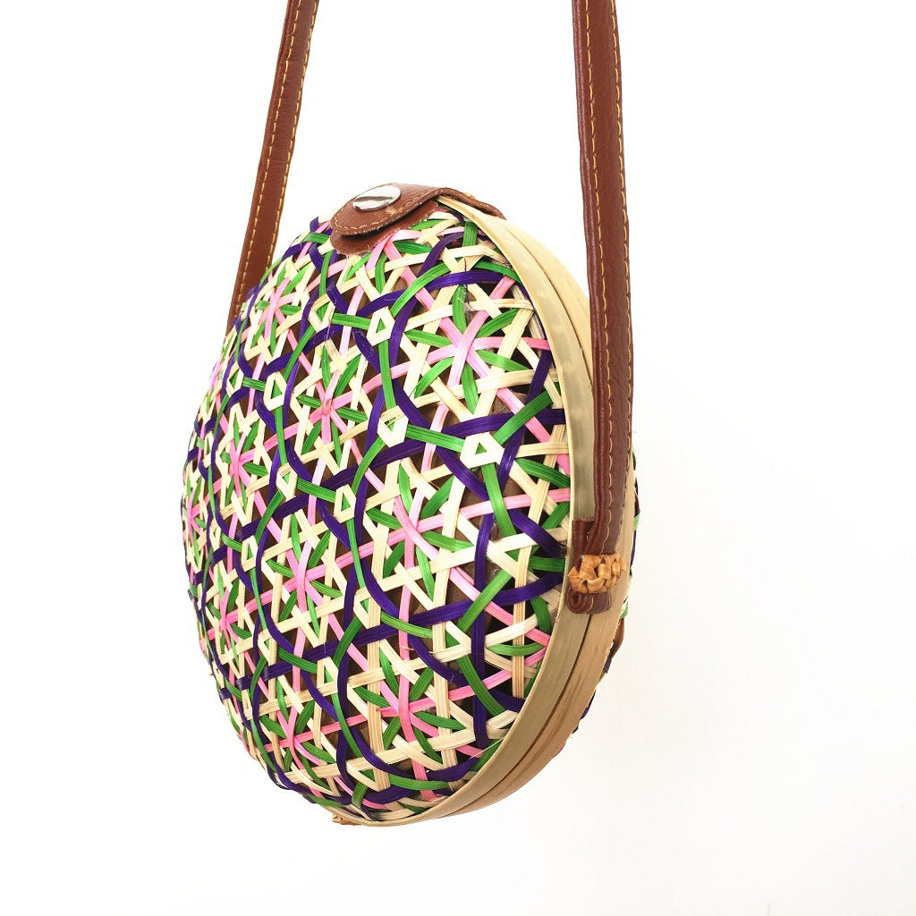 Bamboo Woven Bag Summer Beach Bag Women's Bag Shoulder Bag Fashion Hand-Woven Bag Fashion Round Messenger Bag