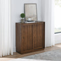 Medieval side panel with 2 sliding doors and solid wood decorative strips, storage cabinet