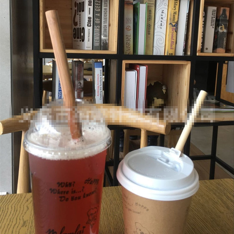 100pcs Eco Friendly Reusable Straw 21.5cm Carbonized Bamboo Smoothie Straws Pointed Coffee Milk Drinking Straw