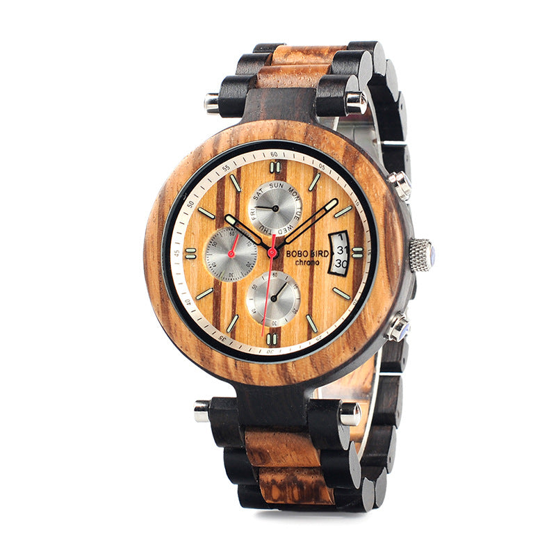 Reloj informal de negocios de moda con vetas de madera para hombre