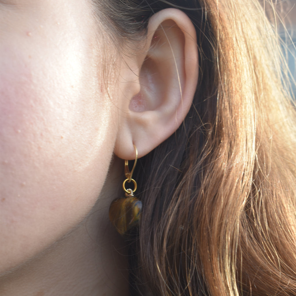 Tiger Eye Yellow gold earrings, Bold and Beautiful Statement Jewelry, Bloom Collection | by nlanlaVictory-1