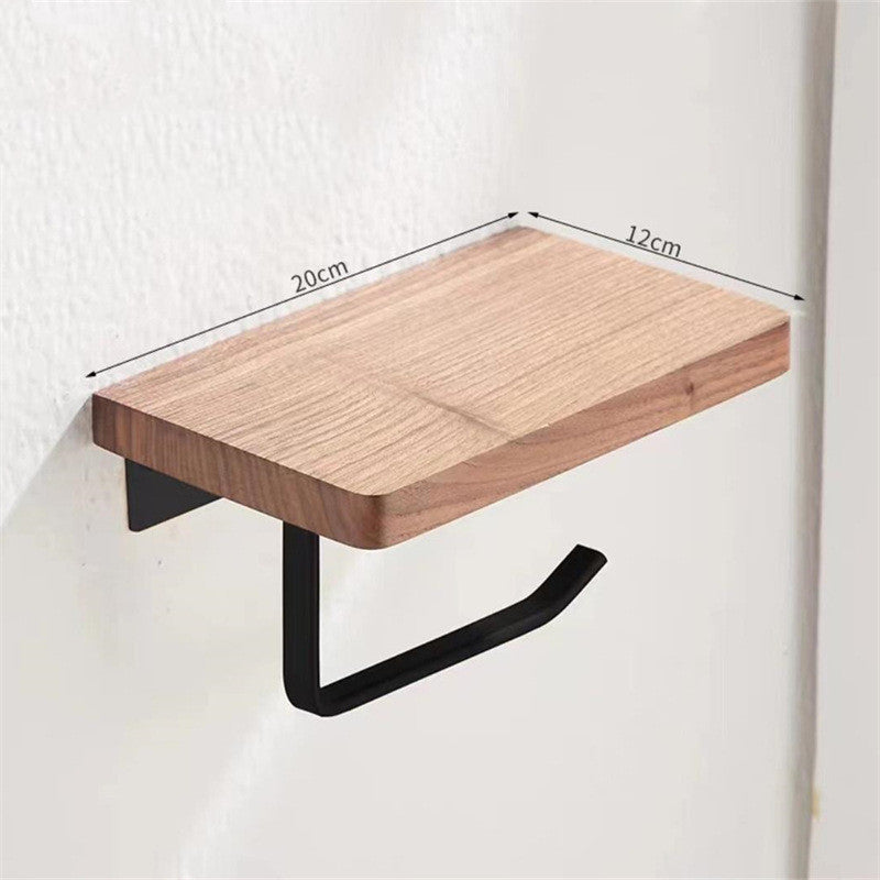 Toilet Paper Towel Rack Wall Hanging Black Walnut Roll Paper Rack Solid Wood Bathroom Free Punching Rack