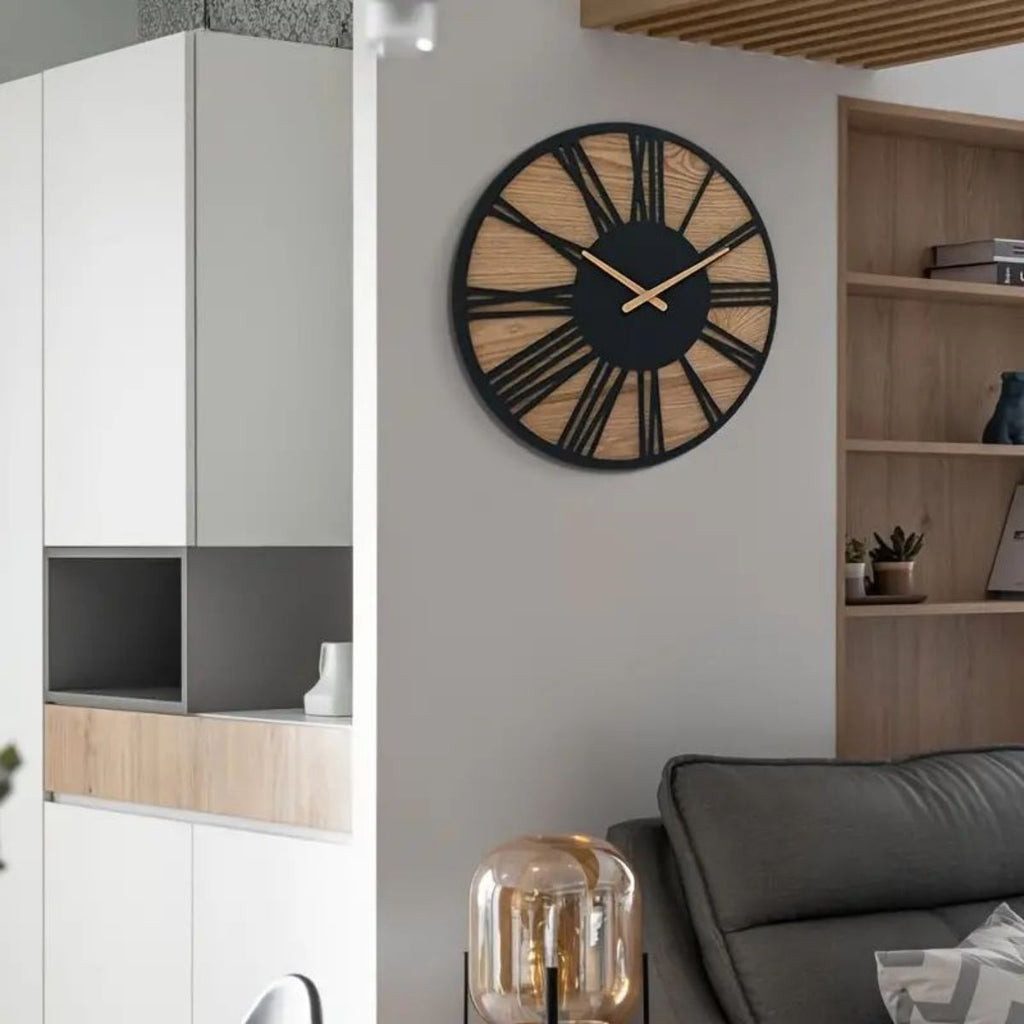 Reloj de pared de madera y hierro silencioso, estilo retro creativo