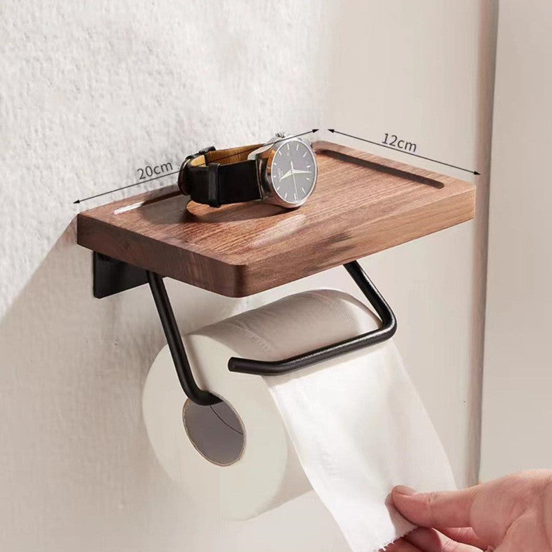 Toilet Paper Towel Rack Wall Hanging Black Walnut Roll Paper Rack Solid Wood Bathroom Free Punching Rack