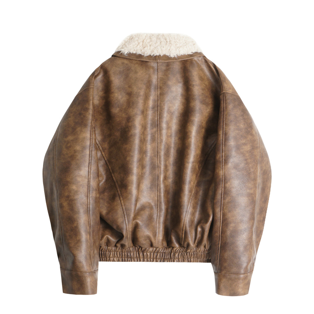 Lamb velvet motorcycle short leather jacket for women