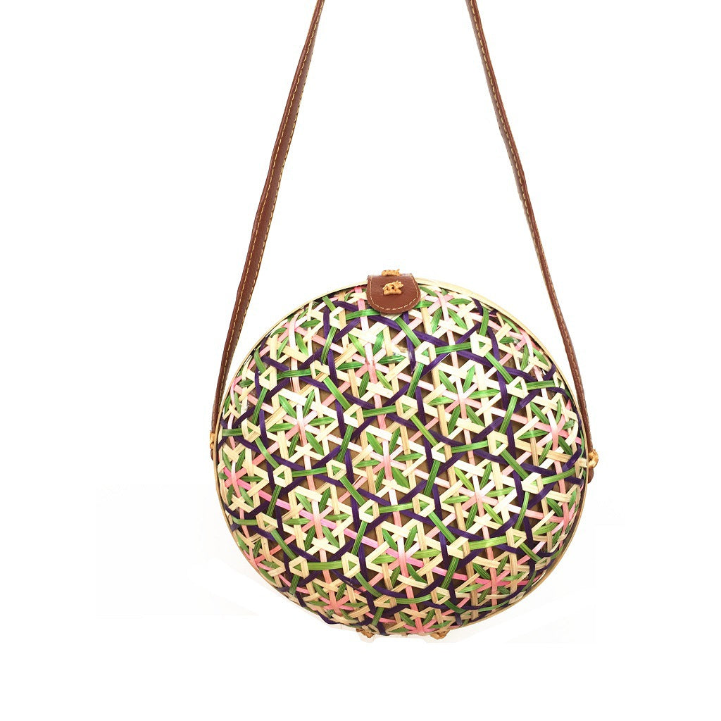 Bamboo Woven Bag Summer Beach Bag Women's Bag Shoulder Bag Fashion Hand-Woven Bag Fashion Round Messenger Bag