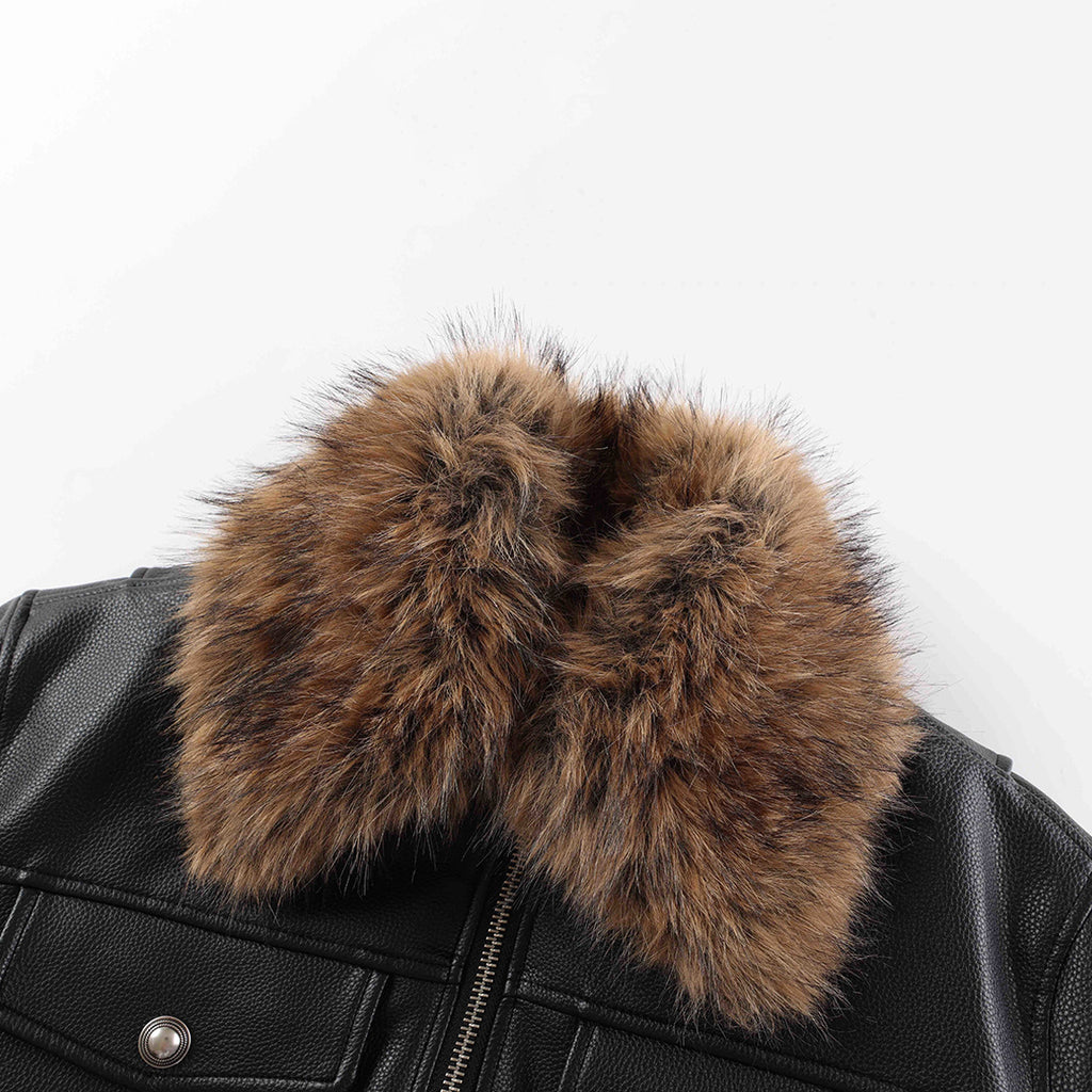 Fur collar leather jacket