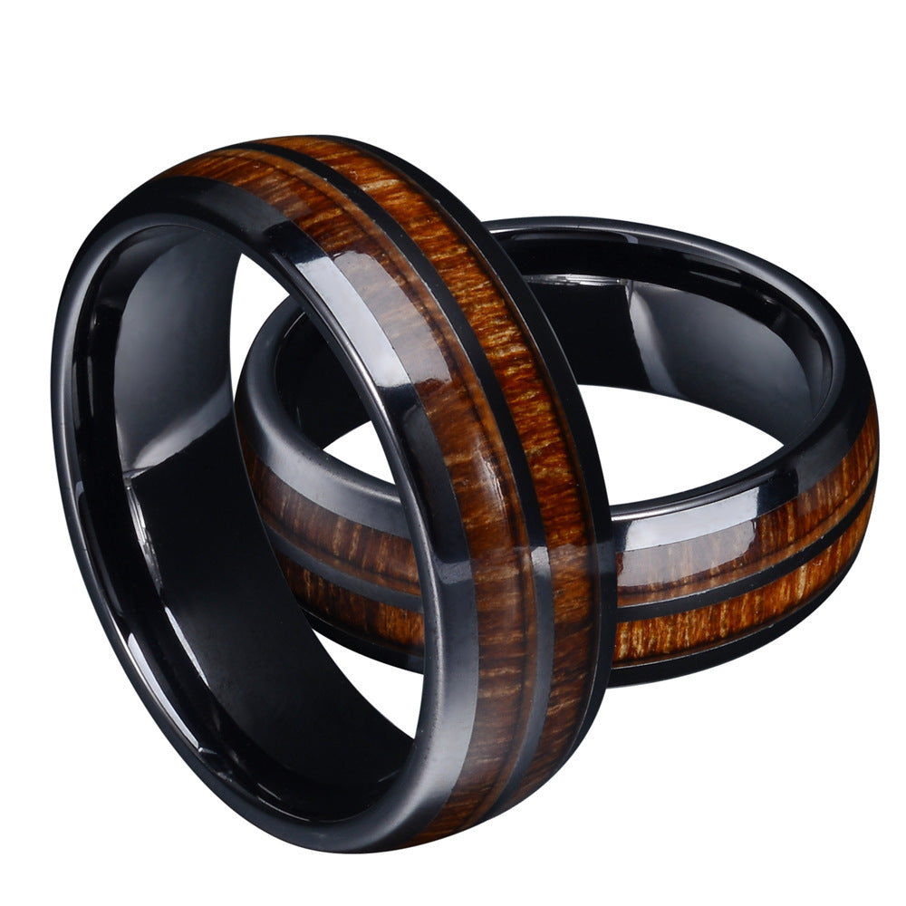 Creative Black Double Fluted Wood Grain Ring