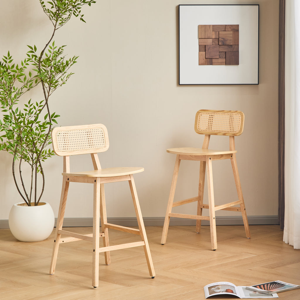 Taburete de bar Bari de madera para interiores, acabado natural, juego de 2