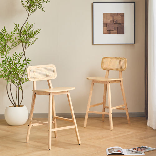Bari Indoor Wood Barstool  Natural Finished  Set Of 2