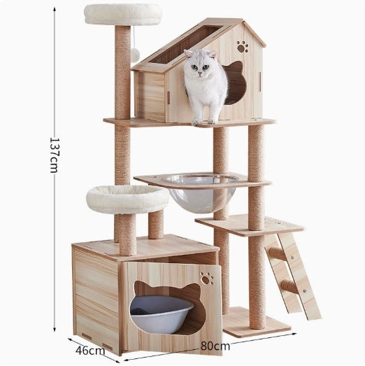 Wood-based Particleboard Pet House Design With Built-in Cat Toy Sisal Scratching Post
