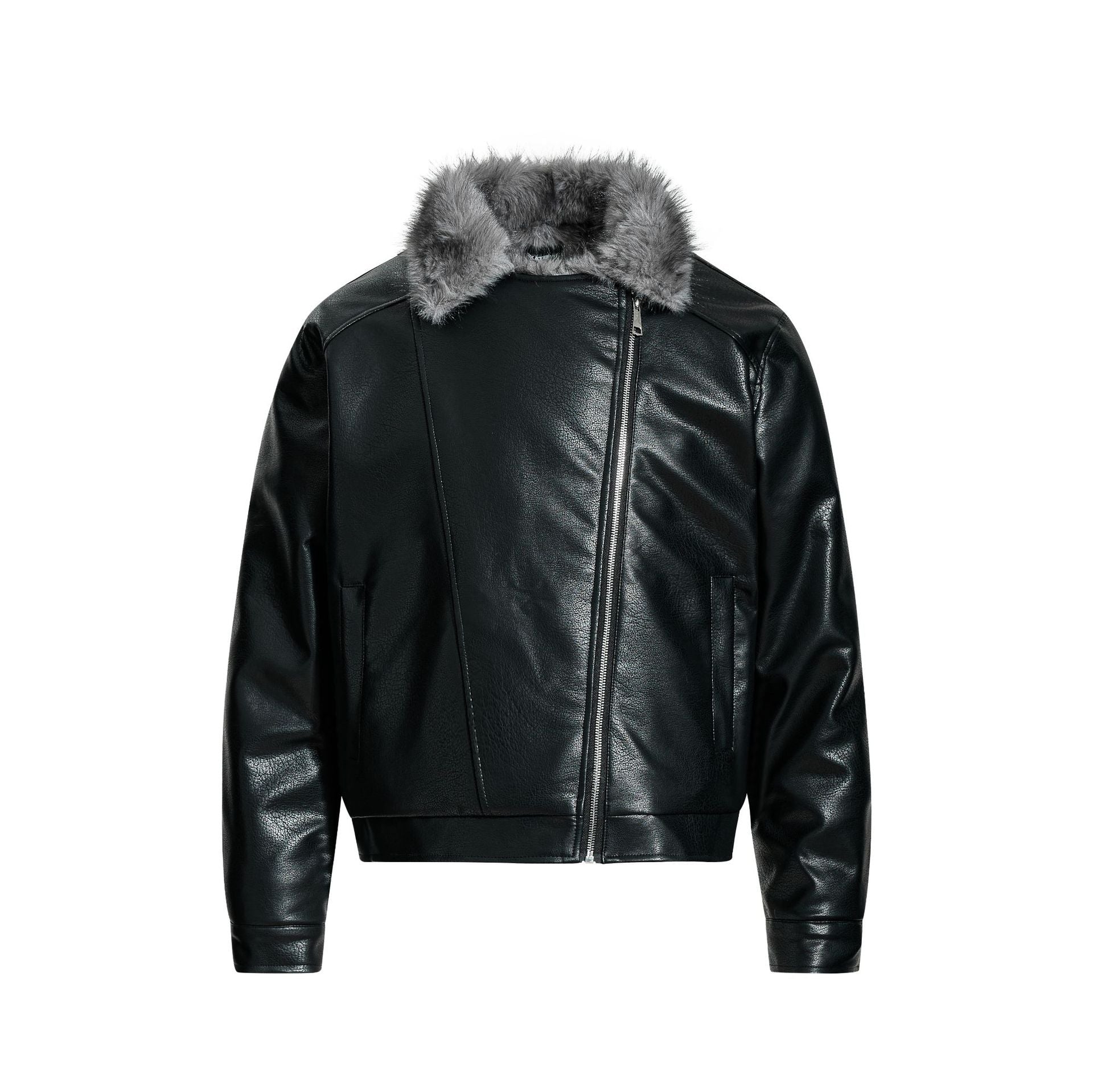 Retro imitation fur integrated PU leather jacket