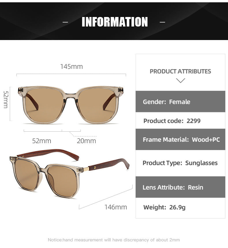 Retro Wood Grain Leg Box Round Face Glasses