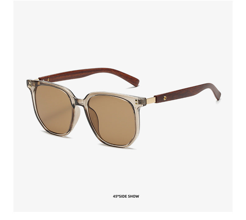 Retro Wood Grain Leg Box Round Face Glasses