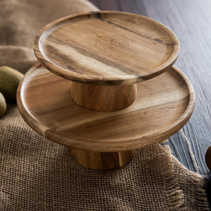 Acacia Wood Cake Tray Home Living Room Snack Plate Dessert Table Display Stand Wooden Tall Fruit Plate